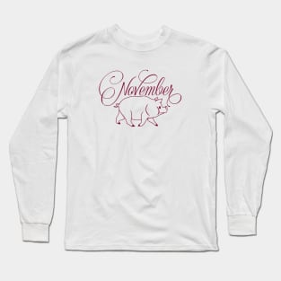 November Claret Red Pig Long Sleeve T-Shirt